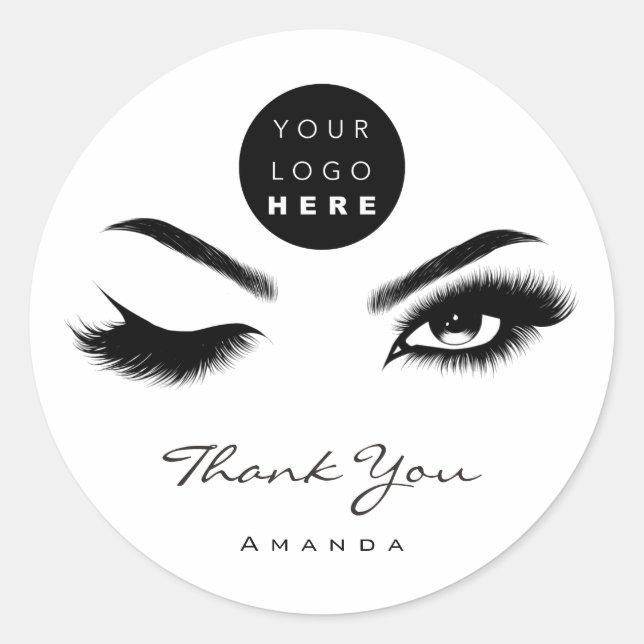 Thank You Name Eyelash Logo Black White Logo Classic Round Sticker (Front)