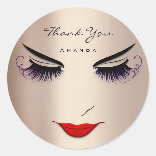 Thank You Name Eyelash Sweet 16th Rose Red Classic Round Sticker (Front)