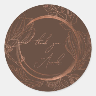 Thank You Name Floral Copper BrownWedding Bridal   Classic Round Sticker
