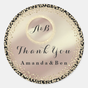 Thank You Name Glitter Monogram Black Rose Gold Classic Round Sticker