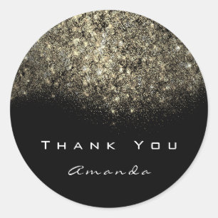 Thank You Name Gold Glitter Confetti Black White Classic Round Sticker