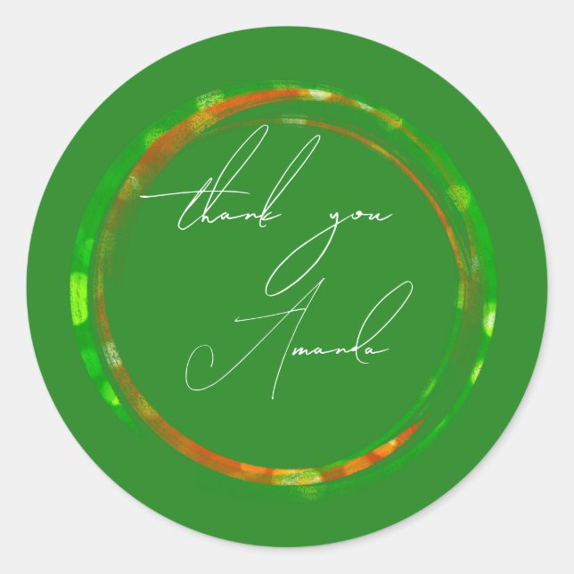 Thank You Name Green Copper Orange Woodland Classic Round Sticker (Front)
