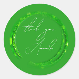 Thank You Name Green Favour Small Business Classic Round Sticker