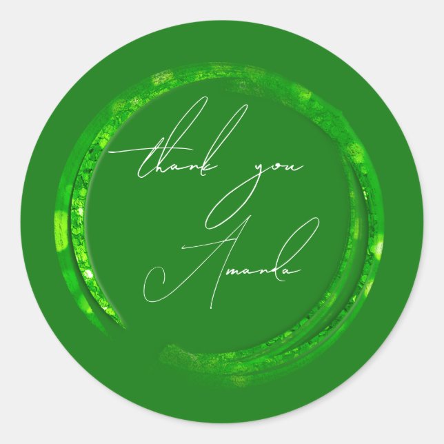 Thank You Name Green Favour Small Business Woodlan Classic Round Sticker (Front)