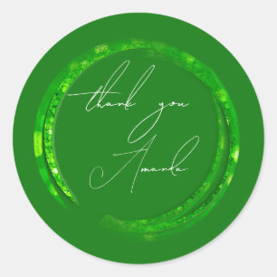 Thank You Name Green Favour Small Business Woodlan Classic Round Sticker