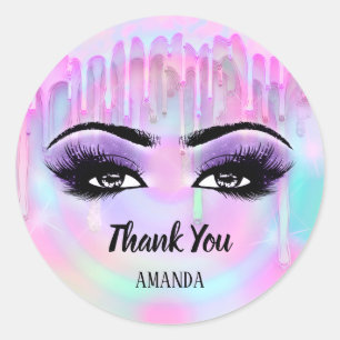 Thank You Name Holograph Pastel Eyelash Girly Classic Round Sticker