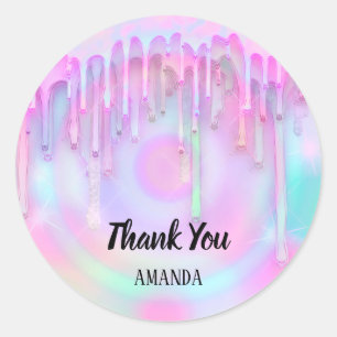 Thank You Name Holograph Pastel Eyelash Girly Drip Classic Round Sticker