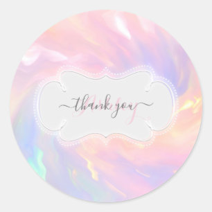 Thank You Name Holographic Princess Pink Pastels Classic Round Sticker