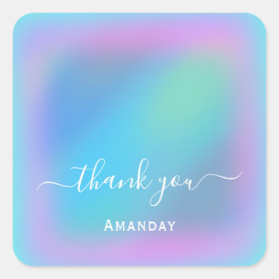 Thank You Name Holographic Sweet. 16th Blue Square Sticker