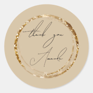Thank You Name Ivory Gold Glitter Pastel Favour  Classic Round Sticker