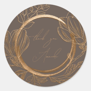 Thank You Name Magnolia Floral Garden Gold Grey Classic Round Sticker