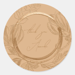 Thank You Name Magnolia Floral Garden Gold Pastel Classic Round Sticker