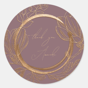 Thank You Name Magnolia Floral Garden Gold Purple Classic Round Sticker