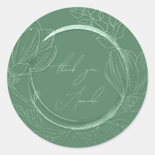 Thank You Name Magnolia Green Wedding  Classic Round Sticker