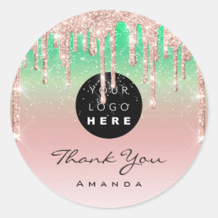 Thank You Name Makeup Artist Pink Glitter Logo Classic Round Sticker
