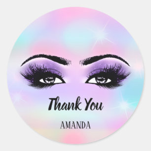 Thank You Name Pink Holograph Pastels Eyelashes Classic Round Sticker