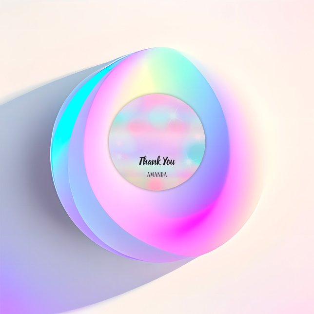 Thank You Name Pink Holograph Pastels Sweet 16th Classic Round Sticker (Thank You Name Pink Holograph Pastels Sweet 16th Classic Round Sticker)
