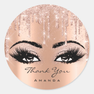 Thank You Name Rose Gold Glitter Eyelash Classic Round Sticker