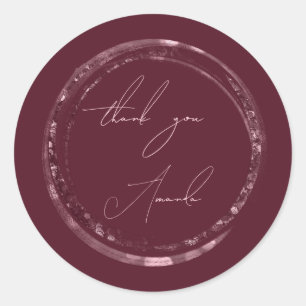 Thank You Name Seal Rose Burgundy Glitter