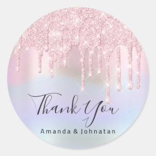 Thank You Name Sweet16th Pink Bridal Holograph Classic Round Sticker