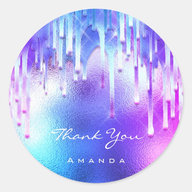 Thank You Name Sweet 16th Bridal Holographic Drips Classic Round Sticker (Front)
