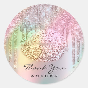 Thank You Name Sweet 16th Bridal Holographic Rose Classic Round Sticker