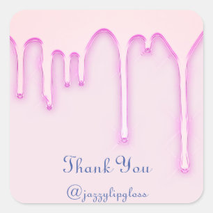 Thank You Name Unicorn Drip Holographic Rose Pink Square Sticker