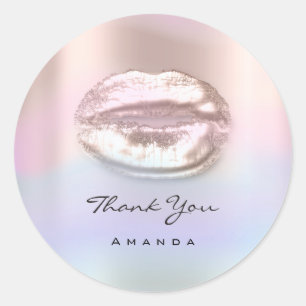 Thank You Name Unique Rose Holograph Kiss Lips Classic Round Sticker