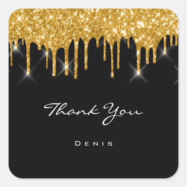 Thank You Name Wedding Beauty Black Square Sticker (Front)
