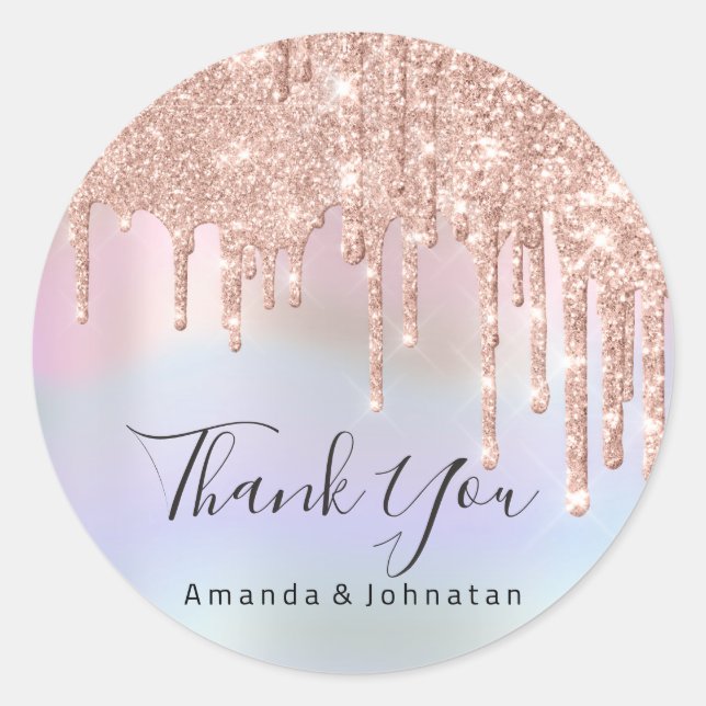 Thank You Name Wedding Rose Glitter Holograph Classic Round Sticker (Front)