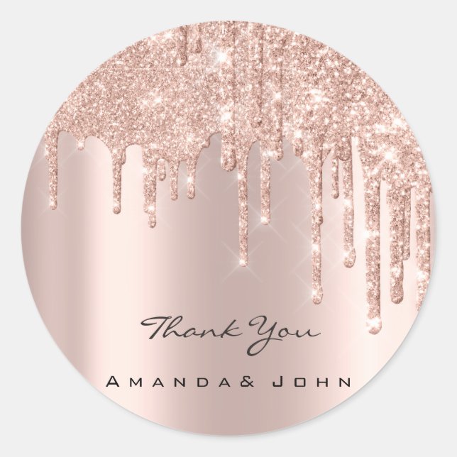 Thank You Name Wedding Rose Glitter Spark VIP Classic Round Sticker (Front)