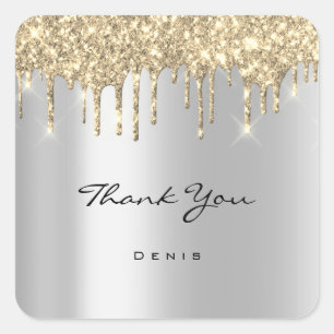 Thank You Name Wedding Silver Champaign Drips Square Sticker