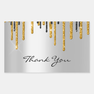 Thank You Name Wedding  Silver Grey  Gold Drips Rectangular Sticker