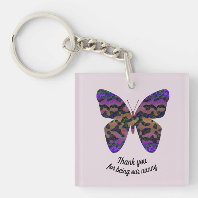 Thank You Nanny Childcare Pastel Purple Butterfly Key Ring (Front)