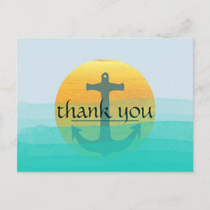 Thank You Nautical Anchor Blue Sky Moon Postcard