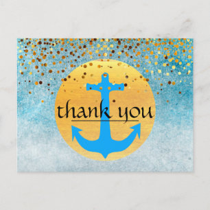 Thank You Nautical Anchor Confetti Glitter  Moon Postcard
