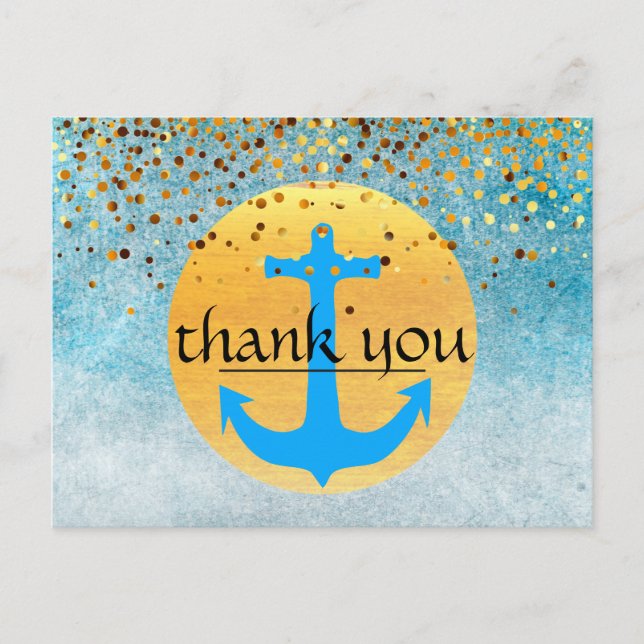 Thank You Nautical Anchor Confetti Glitter  Moon Postcard (Front)