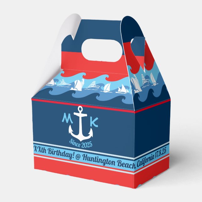 Thank You Nautical Anchor Wave Boat Red White Blue Favour Box (Front Side)