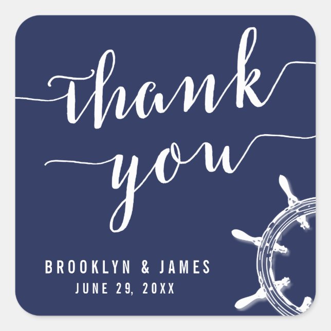 Thank You Nautical Navy Blue Wedding Stickers (Front)