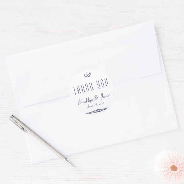 Thank You Nautical Wedding Stickers Anchors Round (Envelope)