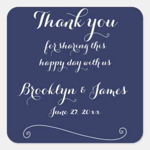 Thank You Navy Blue Elegant Wedding Stickers
