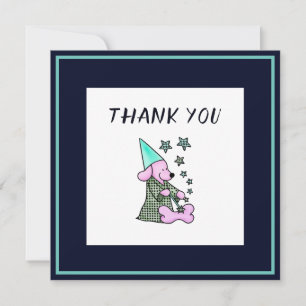 Thank You Navy Blue Floral Cute Dog Card