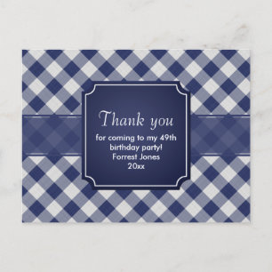 Thank You Navy Blue Gingham Pattern Geometric Postcard