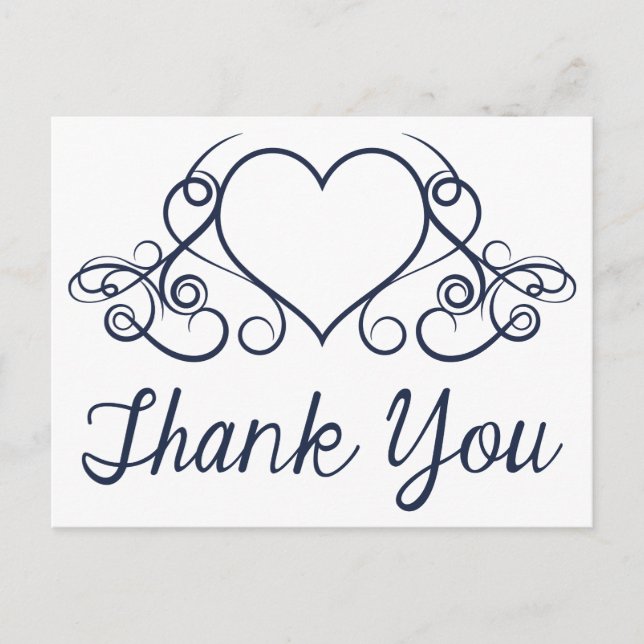 Thank You Navy Blue Love Heart PostCard (Front)