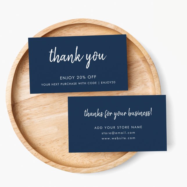 Thank You Navy Blue | Modern Minimalist Script Discount Card (Creator Uploaded)