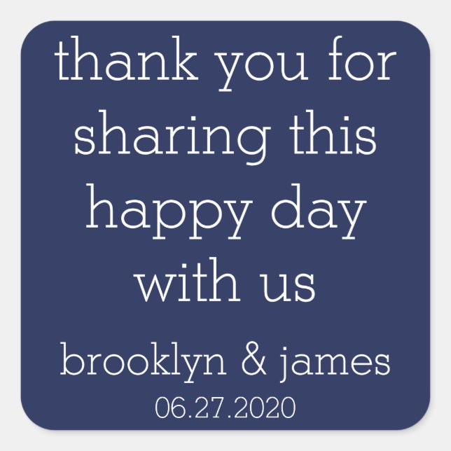 Thank You Navy Blue Modern Wedding Stickers (Front)