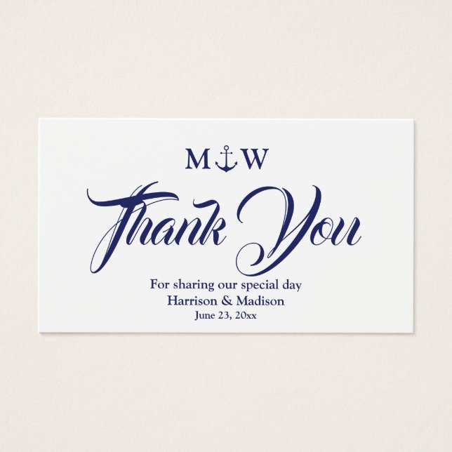 Thank You navy blue Nautical anchor wedding card (Front)