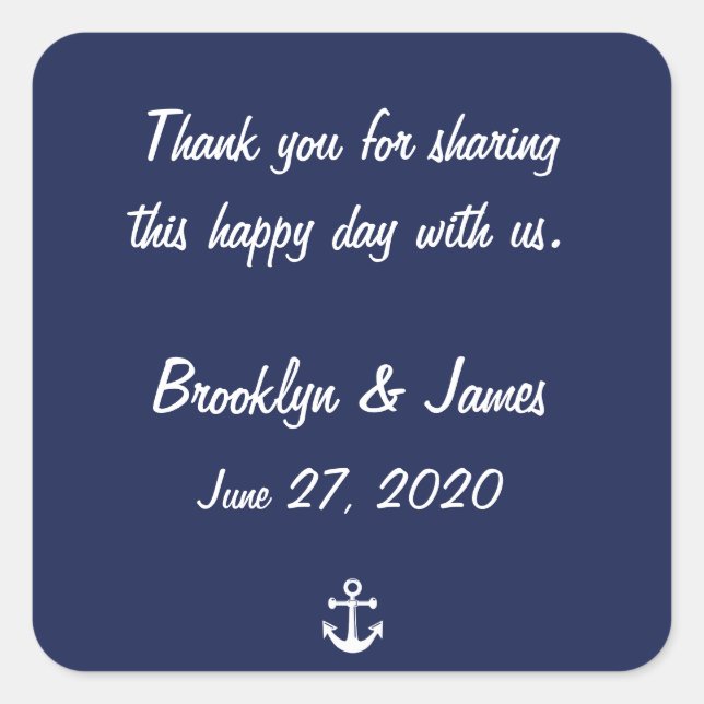Thank You Navy Blue Nautical Wedding Stickers (Front)