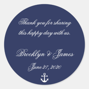Thank You Navy Blue Nautical Wedding Stickers