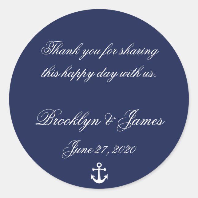 Thank You Navy Blue Nautical Wedding Stickers (Front)
